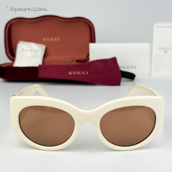 BRAND NEW Gucci GG1544S 004 Ivory Brown Unisex Oval Sunglasses GG 1544S